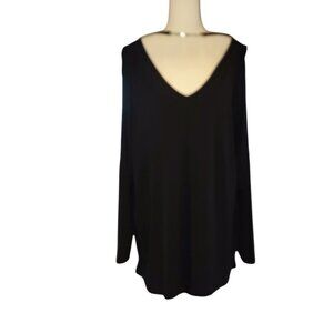 Kate & Mallory Black Long-Sleeve V-Neck Tunic Top W/Back Overlay 2X